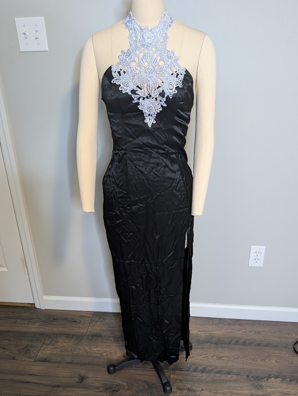 Zum Zum 80s 90s Goth Glam Neo Victorian Gown with Ivory Lace Halter Size S / M